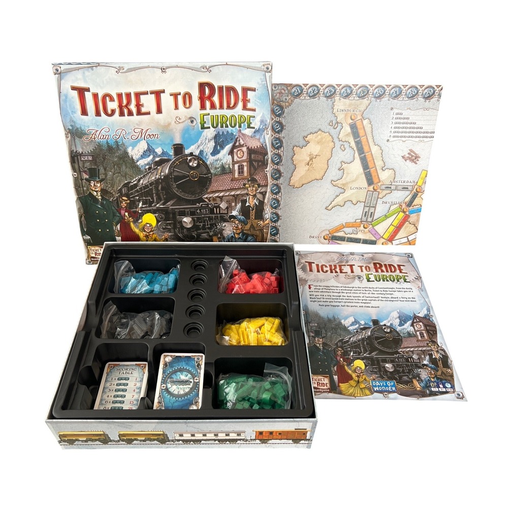 Ticket to Ride Europe Board Game Days of Wonder Alan R Moon Complete Train